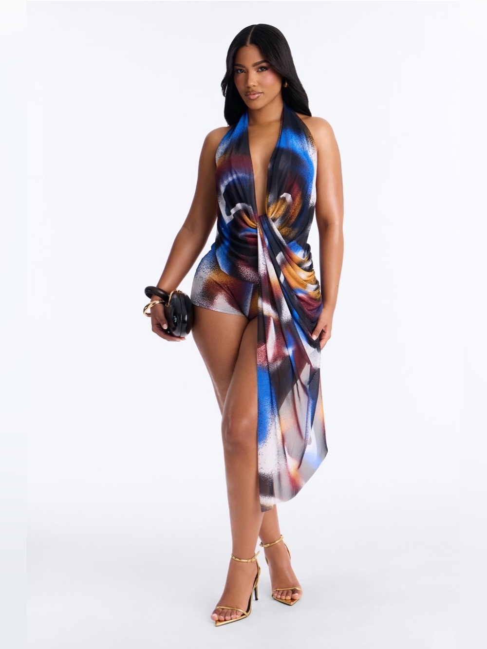 NWT Abstract Print Halter Romper  | Open Back | Size Medium